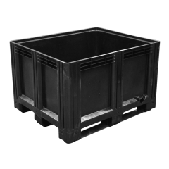 Plastic Pallet Box (Black, 615L, Solid Sides, 1200x1000x765mm)