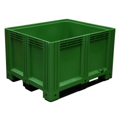 Plastic Pallet Box (Green, 615L, Solid Sides, 1200x1000x765mm)